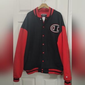 Big Men's Champion Black and Red Varsity Jacket
